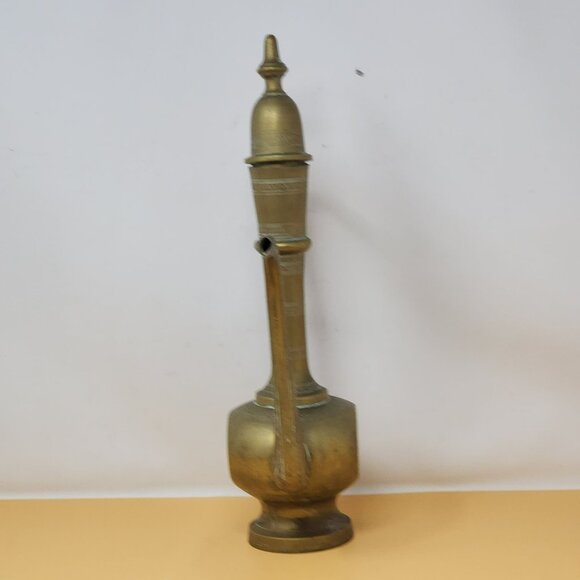 Vintage Brass Middle Eastern Dallah Coffee Pot Large Handcrafted Engravings - Picture 2 of 14